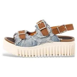 Art für Damen. 11677S1H7003_0MU Blaue Brighton Ledersandalen (37), Stoff, 3 bis 5 cm, Schnalle, Lässig, Mehrfarbig