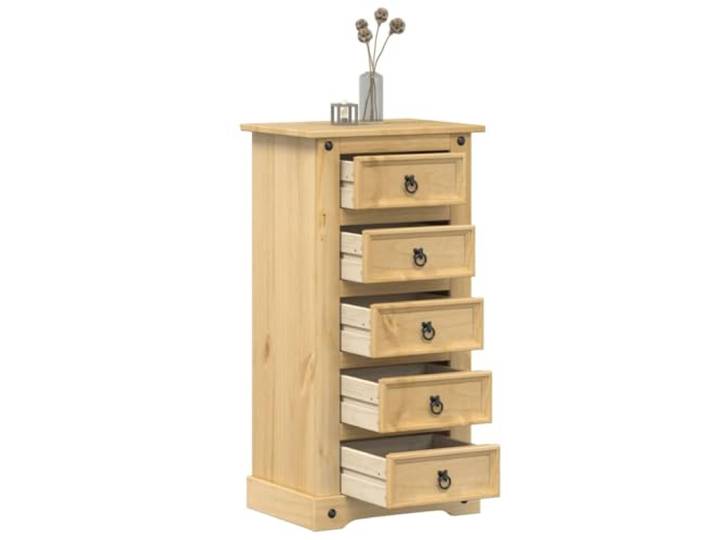 Nachttisch Corona 53x39x103 cm Massivholz Kiefer mit 5 Schubladen und Metallgriffen, Stauraum Möbel für Schlafzimmer, Langlebiger Nachtschrank aus massivem Kiefernholz,
