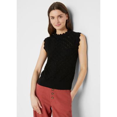 Pullunder BONPRIX, Damen, Gr. 48/50 (XL), schwarz, Strick, Obermaterial: 50% Baumwolle, 50% Polyacryl, unifarben, schmal hüftlang, Rundhals, gewellter Abschluss, Pullover Pullunder, aus Baumwolle und Polyacryl, ohne Ärmel, für Frühling und Sommer
