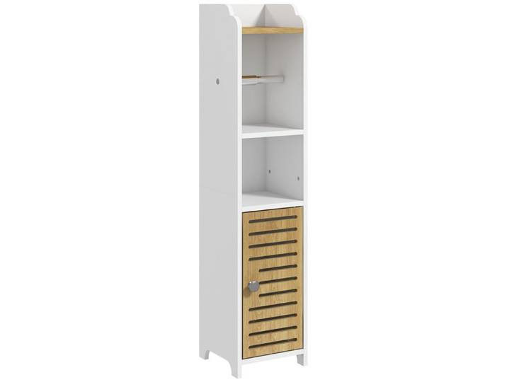 CollaHausse Meuble de Bain Blanc 18x20x90 cm en Aggloméré avec Étagères et Placard