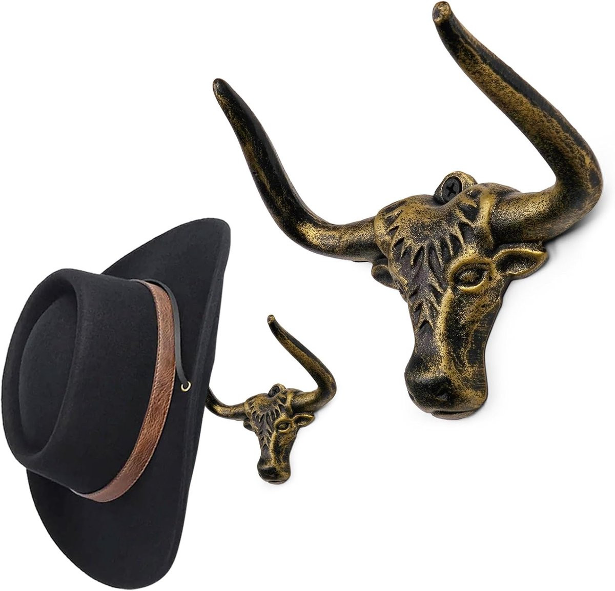 Hoedenrek Muur met Uniek Longhorn Design - Hoedenhouder Set - 14 x 7 x 5,5 cm