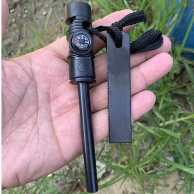 Inspire Daily Merch All Weather Magnesium Fire Starter With Compass For Camping And Survival black