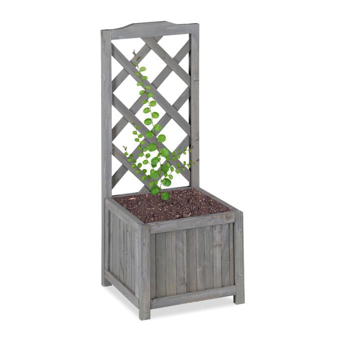 Relaxdays Plantenbak met klimrek grijs