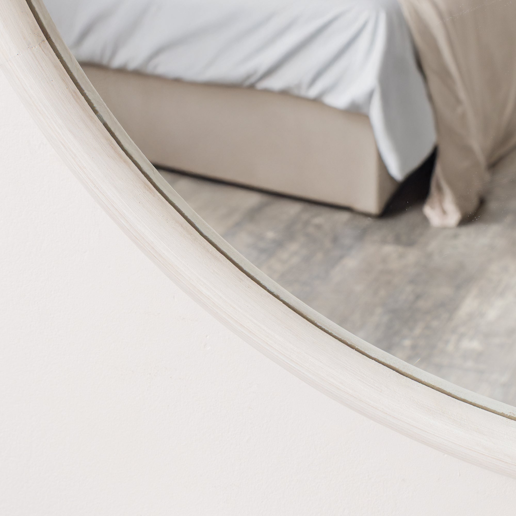 Large White Washed Wooden Round Wall Mirror - 80cm x 80cm Glass, Metal, Wood