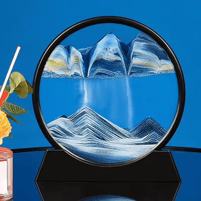 Inspire Picks OceanFlow 3D Moving Sand Art Picture Round Glass Sandscape Decor blue