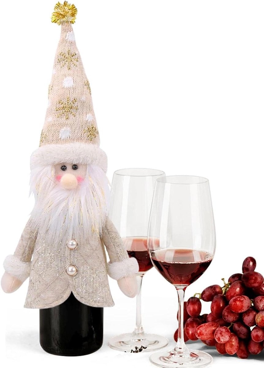Herbruikbare Kerst Wijnfles Hoes met Feestelijk Design, Hoogte: 39 cm