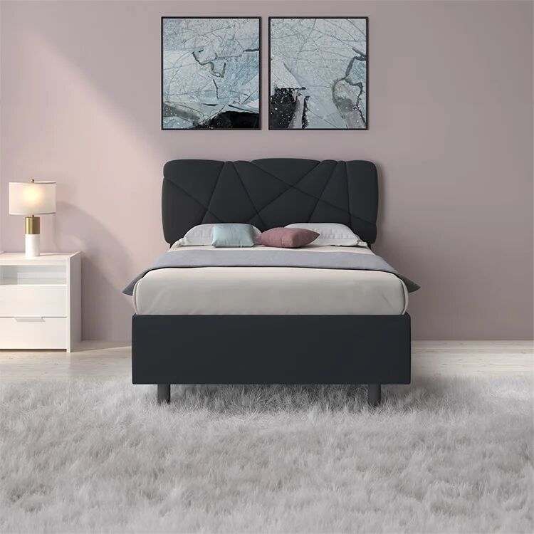 garneroarredamenti Letto contenitore una piazza e mezza 120x195 imbottito tessuto antracite LuxeSleep