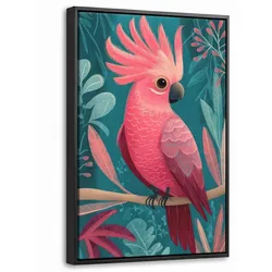 LEINWAND Bilder mit Rahmen - Kakadu - Tropische Blätter - Zweig - 40x60
