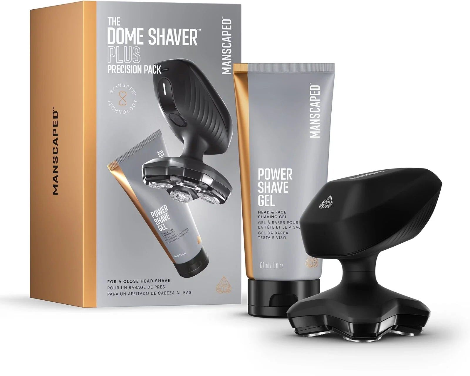 MANSCAPED The Dome Shaver Plus Essentials Kit – Men’s Head Shaver, SkinSafe, FlexAdjust, Waterproof, USB-C