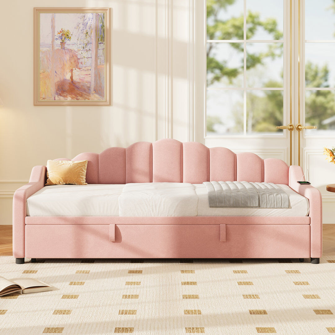 Canora Grey Upholstered Daybed Pink 92cm H X 189cm W X 203cm L