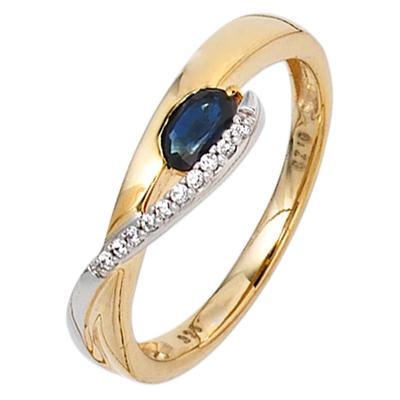 Goldring JOBO "Saphir-Ring mit Zirkonia" Gr. 50, gold (saphirblau), Fingerringe, Damen, 50, Gelbgold 333 Weißgold 333, Gelbgold 333, Weißgold 333, Goldring, 8 Karat 333 Gelbgold Weißgold