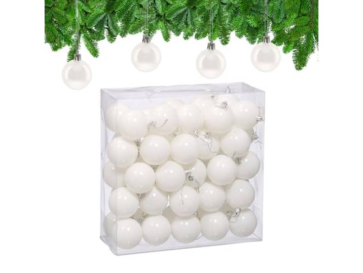 Relaxdays Boule de Noël\, Brillante\, lot Pratique de 50\, en Plastique\, pour Le Sapin\, diamètre : 6 cm\, Blanche