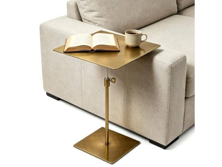 Yopappol Leicht Zu Reinigender Quadratischer Cocktail-Bartisch, Höhenverstellbarer Pub-Esstisch Mit Metallrahmen Und Stabiler Basis, Platzsparender Sofa-Beistelltisch, Einfach Zu Montieren(Top 35cm)