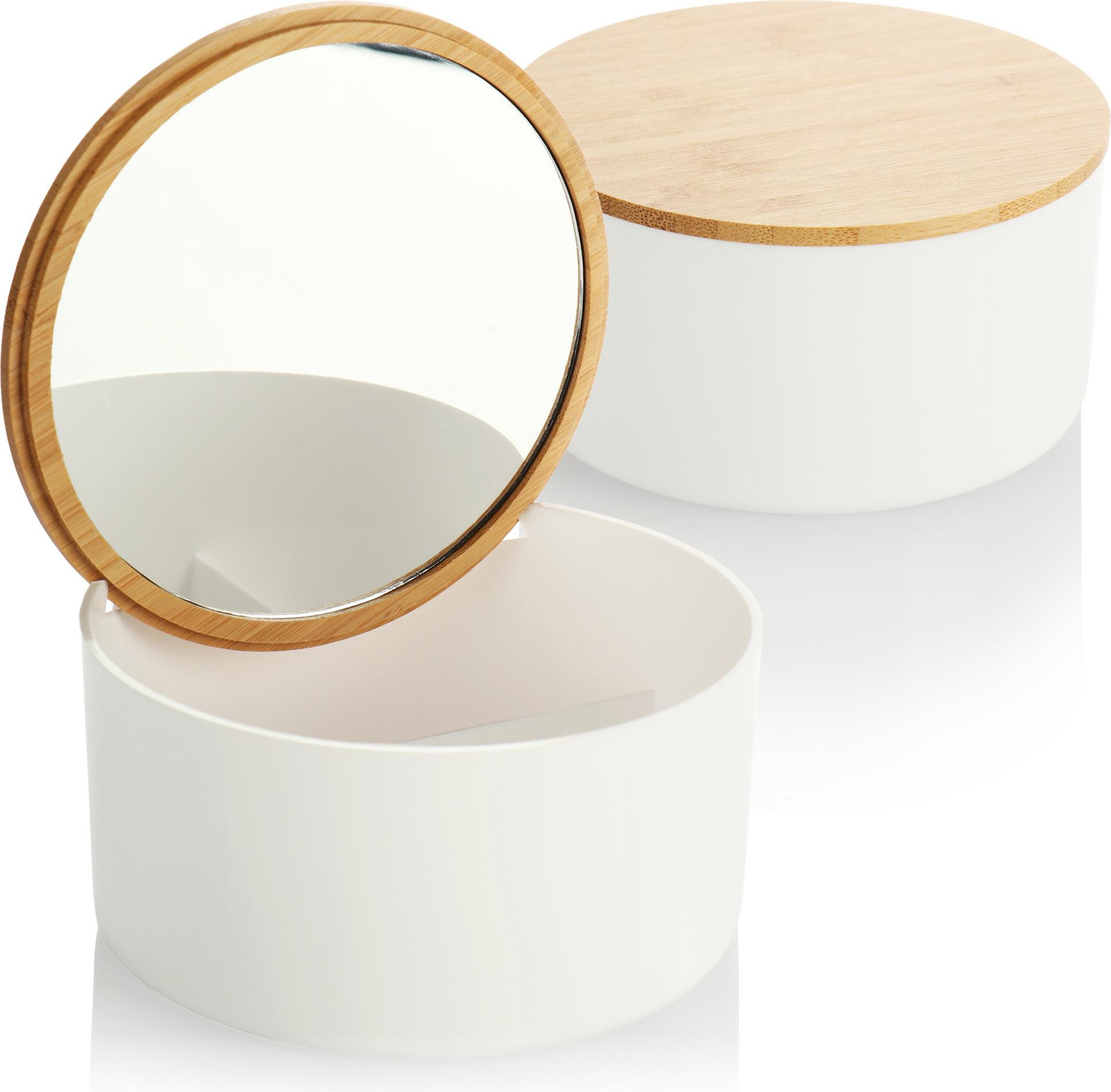COM-FOUR 2x Make-up organizer met spiegel en bamboe deksel voor make-up en sieraden
