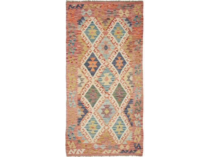 Kelim Afghan Teppich 103x209 Handgewebt Orientteppich Läufer Wolle