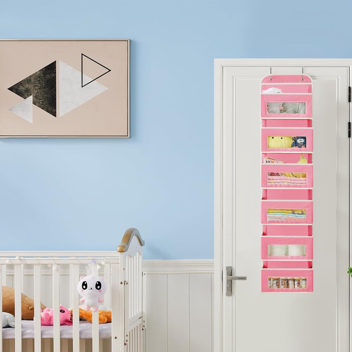 Roze hangorganizer met 6 grote vakken en vensters voor de badkamer, slaapkamer of kinderkamer