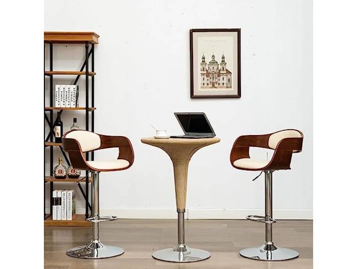 VIHHQGC Barhocker 2 STK. Creme Bugholz Kunstleder mit Gaslift Verchromte Metallbasis, Fußstütze, ergonomisch, 110 kg Belastbarkeit, höhenverstellbar
