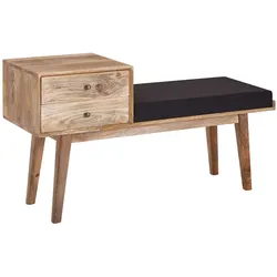 WOHNLING WL6.485 Sitzbank Stoff / Massivholz Bank 120x65x40 cm im Retro Stil mit Stauraum, Gepolstert Schwarz