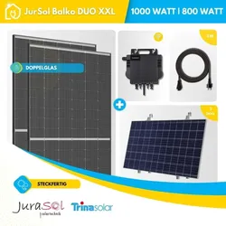 Balkonkraftwerk für Balkongeländer Growatt - 1000 Watt 800 Watt - Bifazial Doppelglas -  JurSol BALKO XXL
