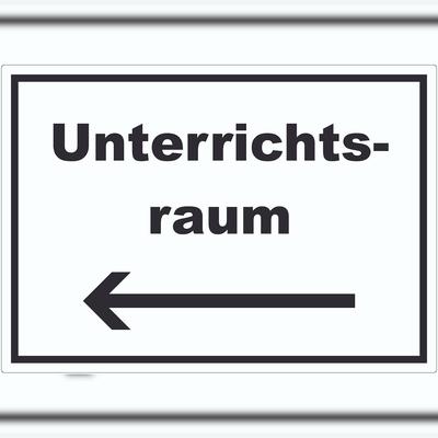 HB-Druck Unterrichtsraum Aufkleber mit Text Richtungspfeil links Schule Schulung waagerecht A8 (52x74mm)
