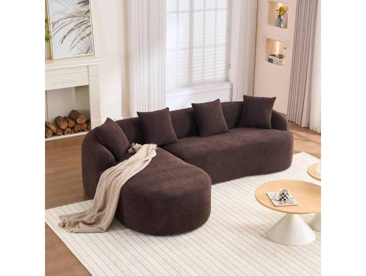 COVREO canapé d'angle modulable 3 places avec méridienne gauche design courbé chenille marron