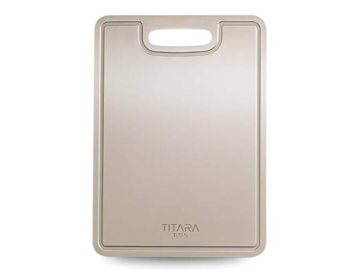 Titara Titan Schneidebrett, Antibakteriell und Geruchlos, Messerfreundliche Oberfläche, Spülmaschinenfest, Lebenslange Haltbarkeit, 100% Titan und kein Edelstahl (L - 39x28cm)
