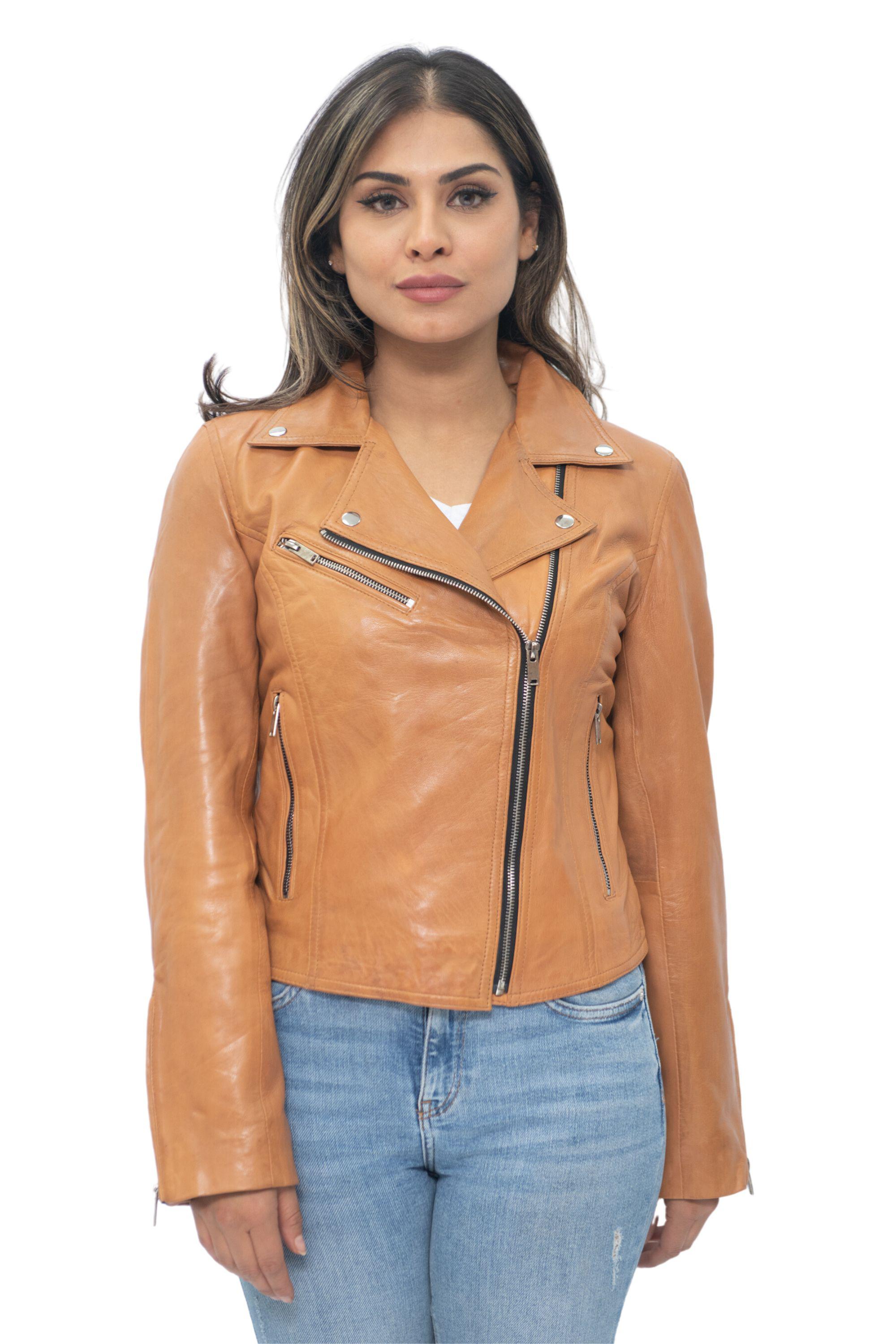 Damen-Leder-Klassiker-Biker-Brando-Jacke-Baku