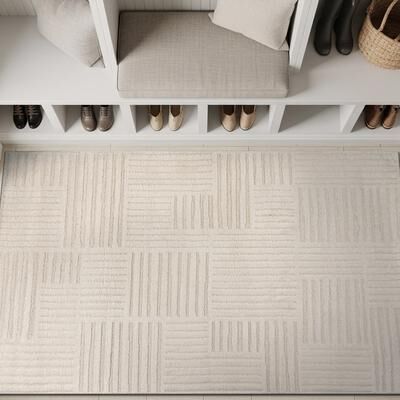 World Rug Gallery Basket Weave Power Loomed Soft Shag High-Low Indoor Area Rug
