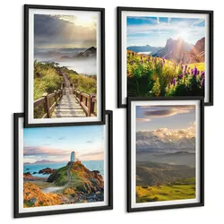 BILDER SET 4er Set - 50x50 cm & 40x60 cm Schwarzer Rahmen - Bergblumen Himmelsweg
