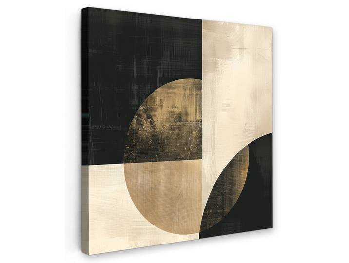 LEINWANDBILD Abstrakt - Geometrische Formen - Schwarz - Gold Wandbild Wohnzimmer 50x50 cm