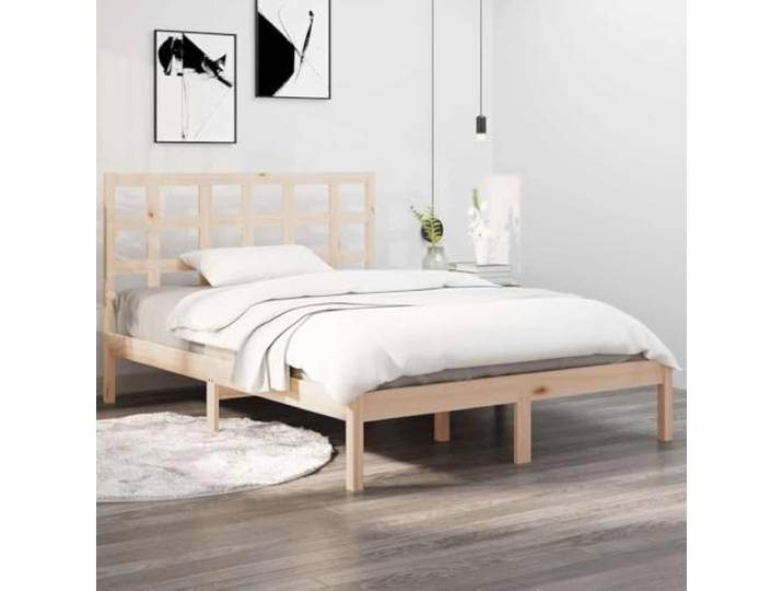 RJPLMFV Bettgestell, Massivholz, Kiefer, 135 x 190 cm, Doppelbett Klassisches Design, Lattenrost, integriertes Kopfteil, ohne Matratze