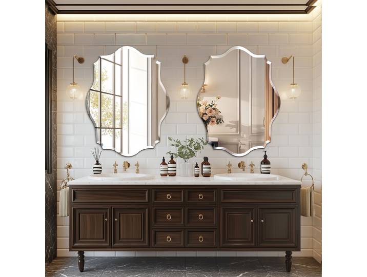 Fissuraminants pour Miroir Mural Festonné, Sans Cadre, Bord Biseauté, Poli, Salon, Vanité, Chambre à Coucher, Slive