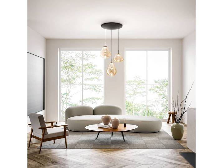 Fabas Luce Glas Hängeleuchte Deva, dimmbar, creme / amber, für Wohn- / Esszimmer, Glas, Modern, Hängelampe