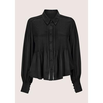 Langarmbluse MADELEINE "Hemdbluse Elegante Viskosebluse mit Knopfleiste", Damen, Gr. 46, schwarz, Obermaterial: 100% Viskose CV., Modern, Blusen, Mit Eleganten Biesen