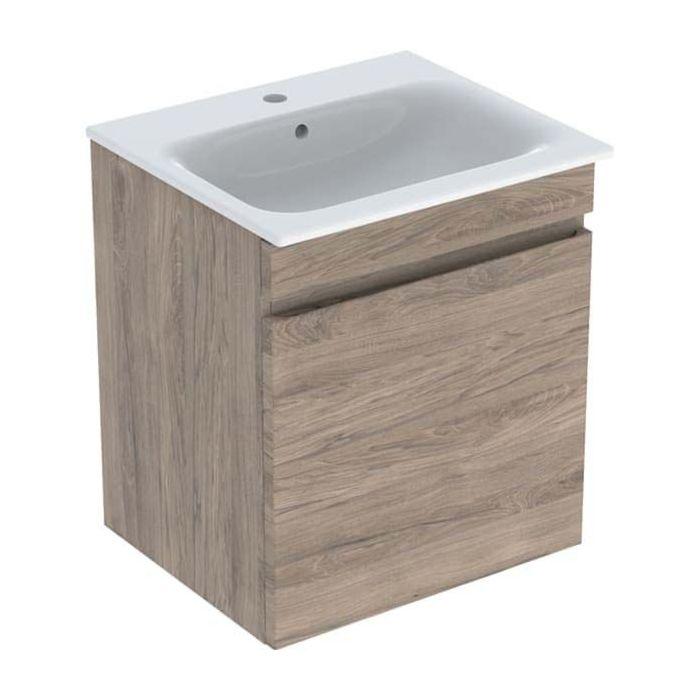 Geberit Renova Plan Möbel-Waschtisch-Set 501915JR1 60x62,2x48cm, Korpus nussbaum beschichtet, Waschtisch weiß