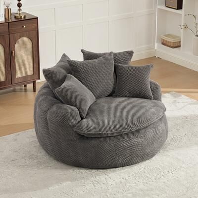 Unbranded "53.15""W Pineapple Lattice Fabric Oversized Round Accent Chair with Ottoman for Living Room"