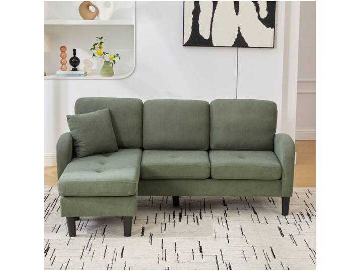 Canapé d'angle modulable réversible 3 places en corduroy vert 166 x 118 x 77 cm