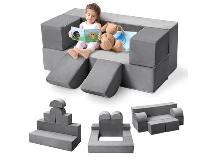 IDEALHOUSE 6-teiliges modulares Sofa, Kinder Spielsofa Set Sofa Set aus hochdichtem Schaumstoff, Wandelbare Spielcouch/Sofaset für Jungen&Mädchen, abnehmbare Bezüge für Spielzimmer