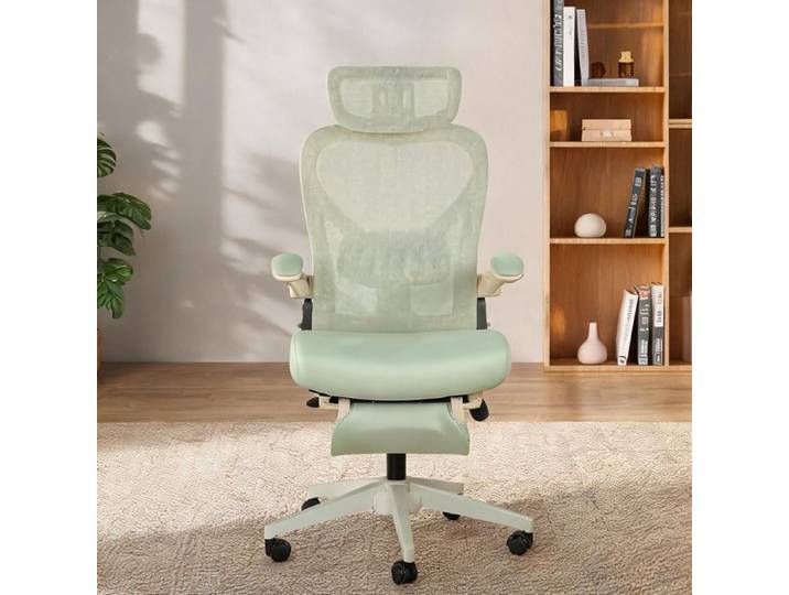 Chaise de bureau pliante ergonomique gain de place avec soutien lombaire accoudoirs rabattables et appui-tête 3D mousse haute