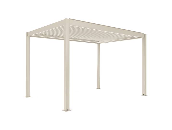 Oviala - Pergola bioclimatique 4x3 m autoportée motorisée en aluminium crème avec éclairage LED