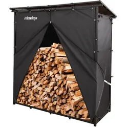 Relaxdays Kaminholzregal mit Dach & Abdeckung Schwarz