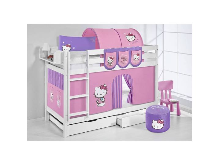 Etagenbett Hello Kitty 90 x 200cm Weiß/Flieder