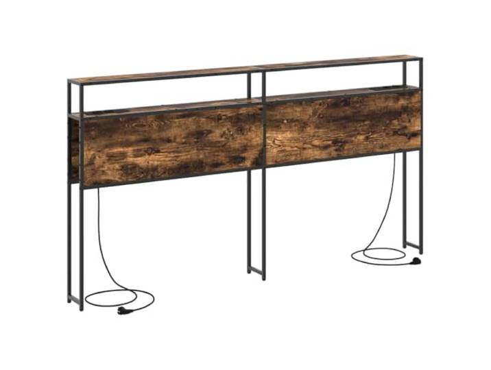 Makastle Stauraum-Kopfteil Räuchereiche 183x98 cm Holzwerkstoff Mit Steckdosen