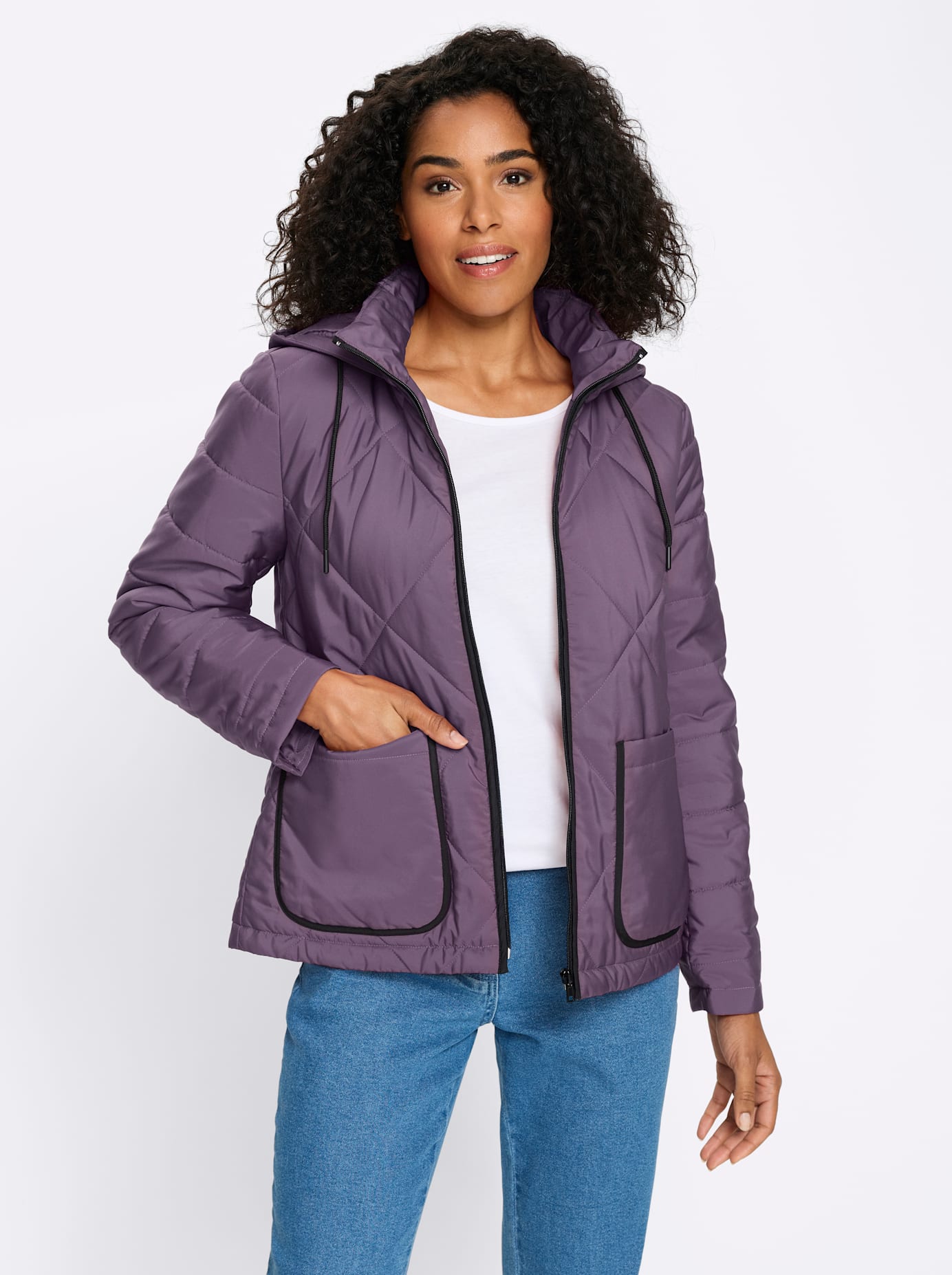 Steppjacke CLASSIC BASICS, Damen, Gr. 44, lila (feige, schwarz), 100% Polyester, Wattierung:100% Polyester, unifarben, Jacken Steppjacke feige, schwarz 44