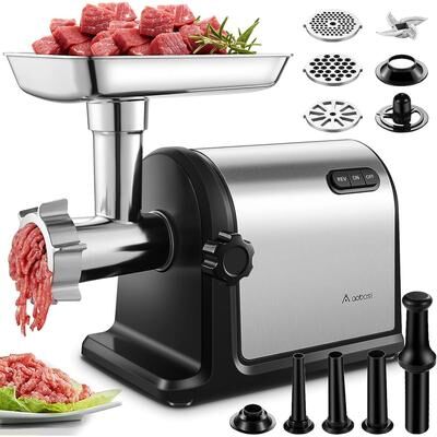 "AAOBOSI [3000W Max] Meat Grinder, with 3 Plates, 3 Sausage Stuffer Tubes & Kubbe Kit - 19""L x 11.4""W x 9.4""H"