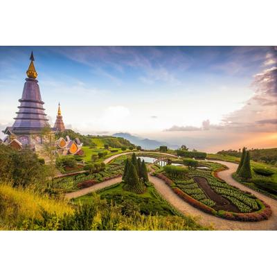 Fototapete PAPERMOON "CHIANG MAI PAGODEN-THAILAND GARTEN WOLKE SONNE PANORAMA", bunt, B:5m L:2,8m, Vlies, Tapeten