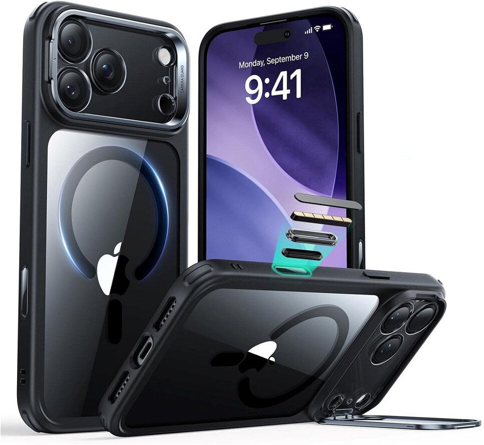 ESR iPhone 17 Pro Classic Hybrid Stash Cover m. Kickstand - MagSafe Kompatibel - Gennemsigtig / Sort