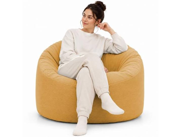 bananair - Sitzsack Cord XXL für Erwachsene und Kinder - Weich und Bequem - Optimale Unterstützung für den Rücken - Sitzsack Sessel mit Füllung, Gaming Bean Bag Chair (100 cm, Gelb)