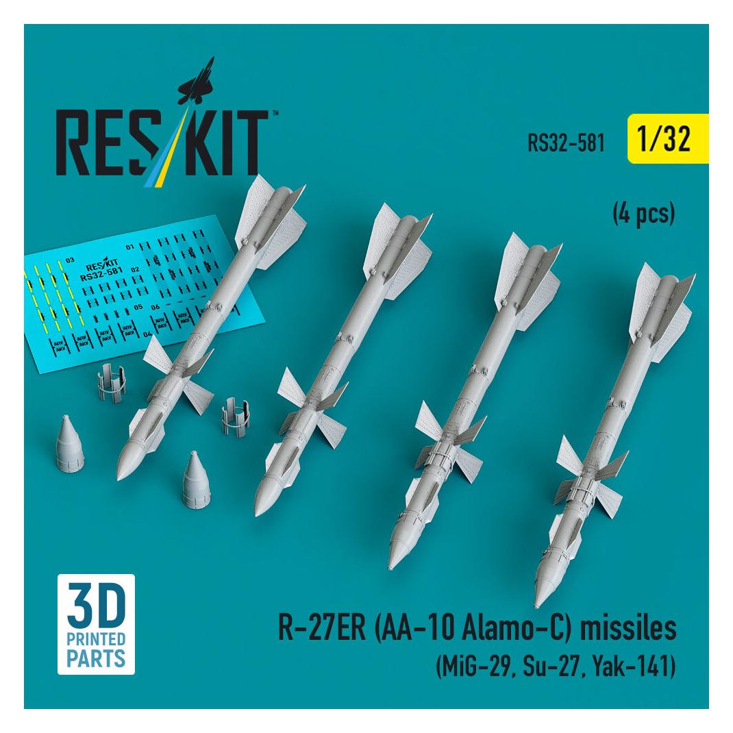 ResKit R-27ER (AA-10 Alamo-C) missiles (4 pcs) (MiG-29, Su-27, Yak-141) (3D Printed) (RS32-0581)