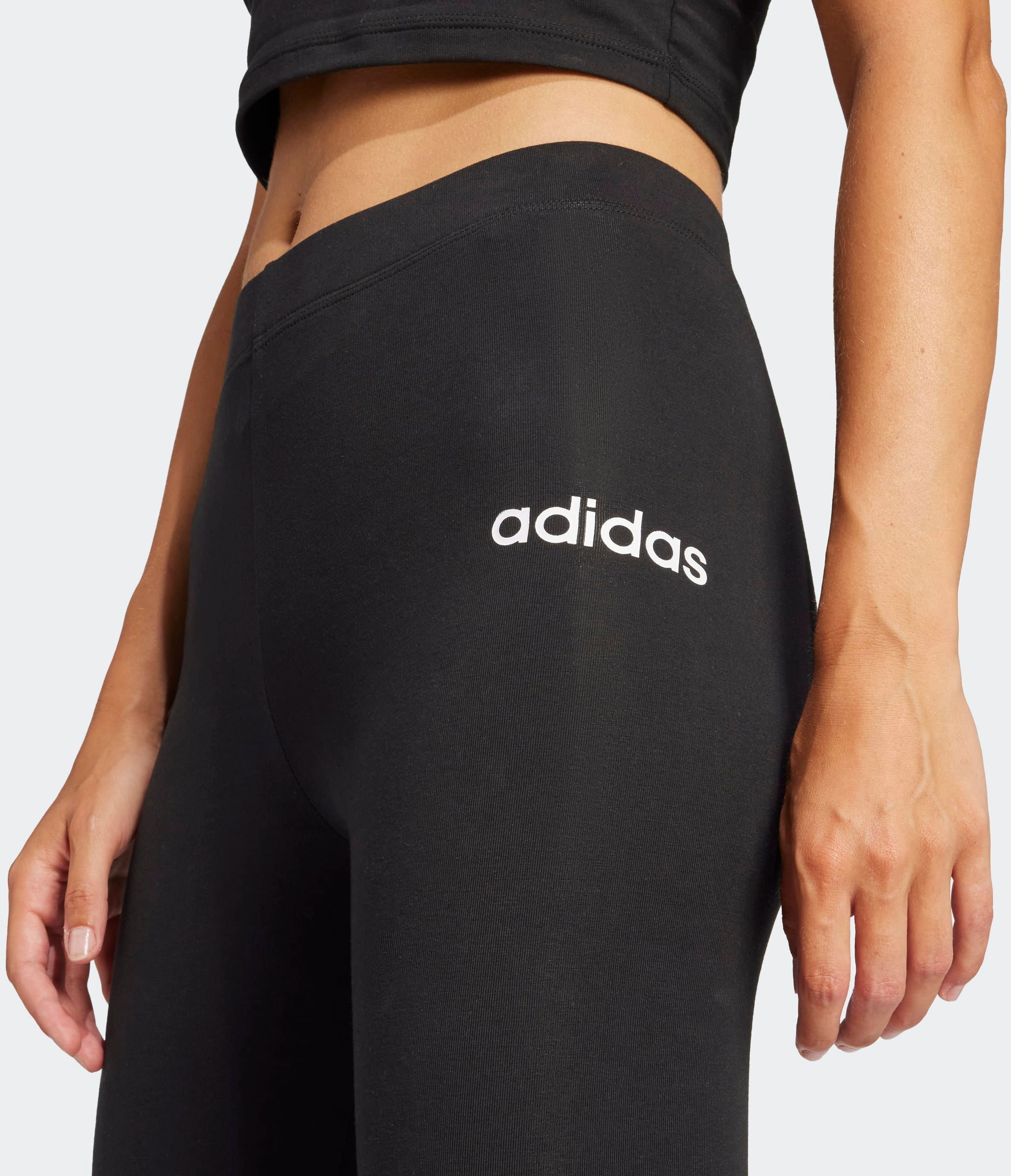 Trainingstights ADIDAS SPORTSWEAR "ESSENTIALS LINEAR COTTON", Damen, Gr. L, N-Gr, schwarz-weiss (schwarz, weiß, normal, gr.), Obermaterial: 90% Baumwolle, 10% Elasthan, Hosen Trainingstights schwarz, weiß, normal, gr. L, N-Gr